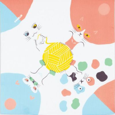 どうぶつコチャエ　ネコのふろしき　4種類の猫が毛糸の毛玉で遊んでいる様子