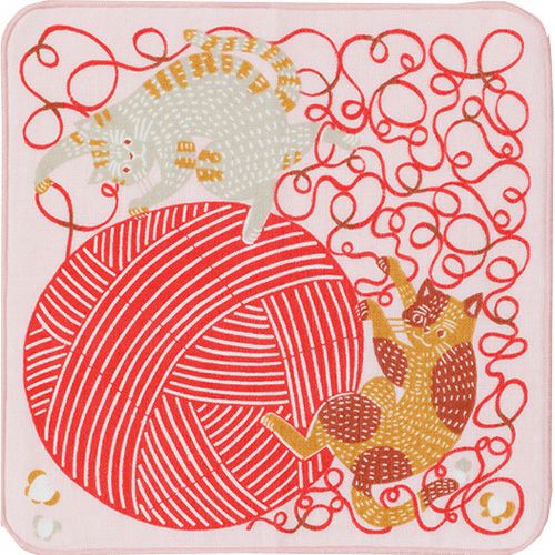 kata kata ふわふわタオル ネコと毛糸 ピンク
